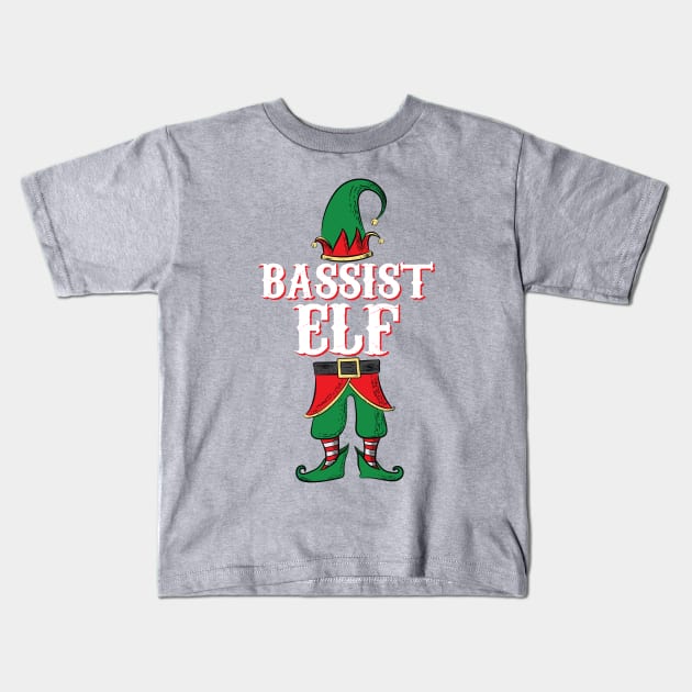 Bassist Elf - Christmas Gift Idea for Bass Players print Kids T-Shirt by Vector Deluxe